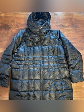 Lands' End Jacket Womens 2XL 20W-22W Black Down Long Hooded Puffer Coat dbl zip